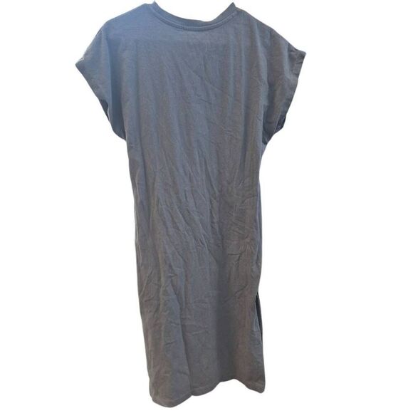Zara Women's Gray/Blue Cotton/Spandex T-shirt Knit Dress w Slit & Sash - Picture 2 of 3